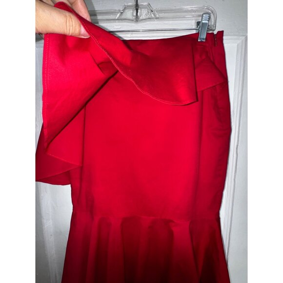 Red Asymmetrical Ruffle Hem Midi Skirt Scripted Small Pinup Sexy‎ Bodycon Glam - Picture 3 of 5